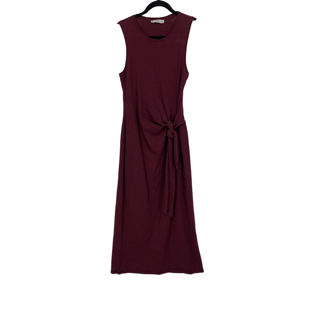 MNG Knot Detail Midi Dress Womens 8 Burgundy Sleeveless Crewneck Side Tie Column